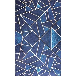 MANI TEXTILE - Grafische tapijt, blauw, goud, afmetingen: 50 x 80 cm