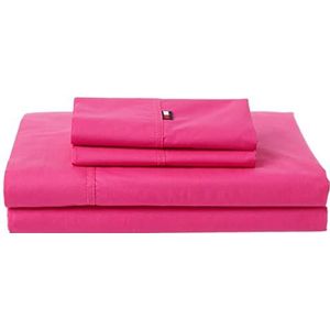 Tommy Hilfiger Signature Effen beddengoedset met 200 draden - 1 laken, 1 hoeslaken en 2 kussenslopen, kingsize bed, 100% katoen (roze)