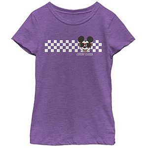 Disney Mickey and Friends Micky Mouse Checkerboard Stripe Girls T-Shirt, Violet, XS, Paars.