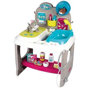 Smoby - Dierenartskliniek - Speelset met onderzoeks- en wasruimte, inclusief uitgebreide medische accessoires, pluche kat en pluche hamster, voor kinderen vanaf 3 jaar