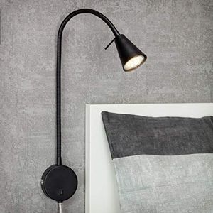 Briloner Leuchten LED-bedlamp met flexibele arm met aan/uit-schakelaar, 4 W, 400 lm, 3000 K, metaal, zwart, 4 W