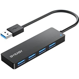 BYEASY Ultradunne en draagbare 4-poorts USB 3.0-hub voor iMac Pro, MacBook Air, Mac Mini/Pro, Surface Pro, Notebook, laptop, USB-sticks en mobiele harde schijf (zwart leer)