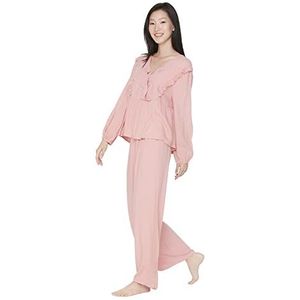 Trendyol Trendyol Pijama Damespyjama-set, effen, geweven (2 stuks), Poeder
