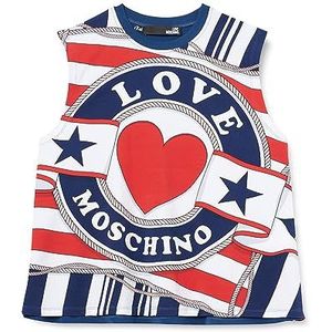Love Moschino T-shirt sans manches Comfort Fit pour femme, Blanc/bleu., 48