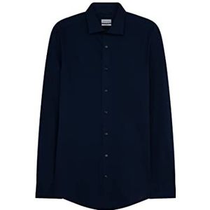 Seidensticker Businesshemd voor heren, strijkvrij met rechte snit, gevormde lange mouwen, kentkraag, 100% katoen, Donkerblauw