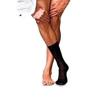 FALKE Heren nr. 10 ademende sokken katoen lichte glans versterkt platte naad fijn geribbelde tenen effen elegant voor kleding en werk 1 paar, Zwart (Zwart 3000)