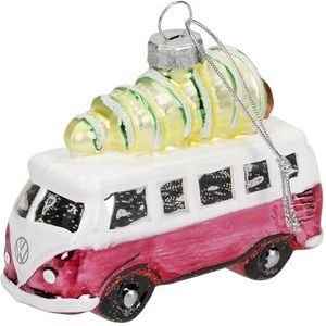 Volkswagen 3A2087790BL9 kerstboomhanger VW T1 Bulli kerstboom sneeuw pailletten rood/roze