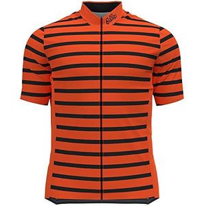 Odlo T-shirt S/U Collar S/S met ritssluiting, print Essentiele heren, Orange Exuberant - zwart, S, Oranje Exuberant – zwart