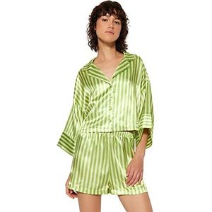 Trendyol Ensemble de pyjama tissé rayé pour femme, Vert-multicolore, 36