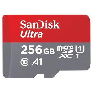 SanDisk SDSQUA4-256G-GN6MA, microSDXC Ultra geheugenkaart 256 Go+ SD-adapter Leessnelheid tot 120 MB/s, klasse 10, U1, goedgekeurd A1, rood/grijs