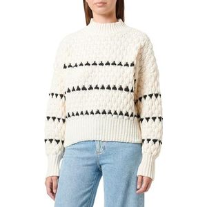 faina Femmes Mode Bloc de Couleur Col Rond Pull Blanc Laine Taille XS/S, Blanc cassé, XL