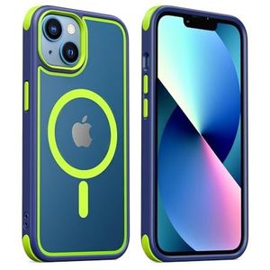 MobNano Transparante hybride magnetische beschermhoes voor iPhone 13 en iPhone 14 - Compatibel met MagSafe - Schokbestendig - Sterke magneet - Siliconen - Blauw