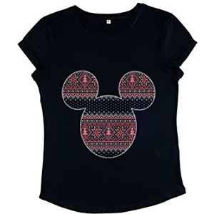 Disney T-shirt Mickey Classic-Sweater Fill Mouse voor dames, met rollawaai, Navy Blauw