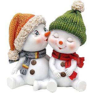 Dekohelden24 Paar sneeuwsokken met muts en sjaal in rood, grijs, oranje, groen, L/L/H 10,7 x 7,3 x 10,8 cm, kus 11 cm