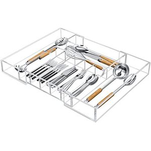 NIUBEE Keukenlade-organizer van acryl voor bestek en gebruiksvoorwerpen, uittrekbare organizer voor zilverwerk en bestekbak voor keuken, kantoor, badkamer, transparant, 53,3 cm