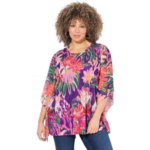 Ulla Popken Chemisier pour femme, grandes tailles, grande taille, double couche, surdimensionné, col rond, manches mi-longues, Rose froid, 44-46