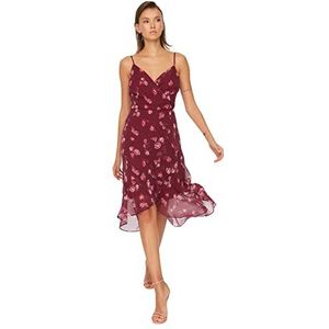 Trendyol Femmes Regular Fit Robe Midi Wrapover Coupe Régulière, Prune, 68