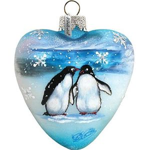 G. Debrekht Pinguïn hartdecoratie, handbeschilderd glas, 7,6 cm, met satijnen lint om op te hangen
