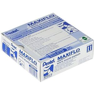 Pentel Maxiflo whiteboard-marker, droog afwasbaar, brede punt, vloeibare inkt, blauw, 12 stuks