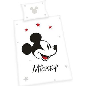 Herding Disney Mickey Mouse beddengoedset, kussensloop 40 x 60 cm, met omkeerbaar patroon, dekbedovertrek 100 x 135 cm, met ritssluiting, 100% katoen
