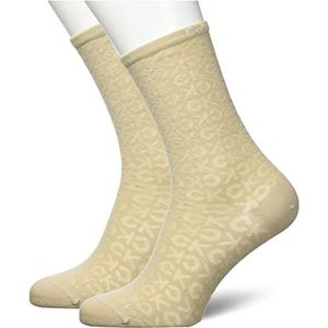 Calvin Klein Mirrored CK Logo sokken, klassieke damessokken, 2 stuks, Beige