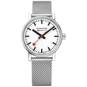 Mondaine Evo2 MSE.35110.SM horloge voor dames en heren met 35 mm zilveren stalen armband en saffierkristal, waterbestendig, 30 m, zilverkleurig, armband, zilver., Armband