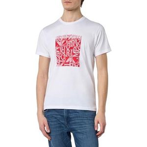 Emporio Armani Ropes Macro Logo Crew Neck T-shirt voor heren, Wit/rode print