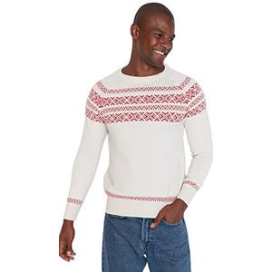 Trendyol Slim Fit trui met ronde hals en kleurblokken, trainingspak, heren, ecru, XL, ECRU