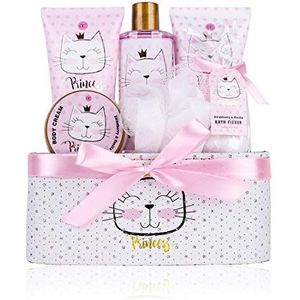 accentra Princess Kitty cadeauset voor meisjes, cocooning set met zoete geur van aardbei en vanille, cadeau-idee 7-delig