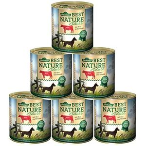 Dehner Best Nature Hondenvoer voor volwassen honden, rundvlees en rijst met distelolie, 6 x 800 g (4,8 kg)