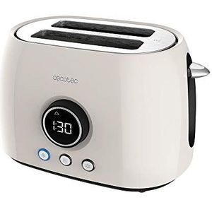 Cecotec Broodrooster Digital ClassicToast 8000 Beige Double 800 Watt 2 extra brede sleuven voor 2 toast, digitaal display, 3 functies, bovenstangen, retro design, beige