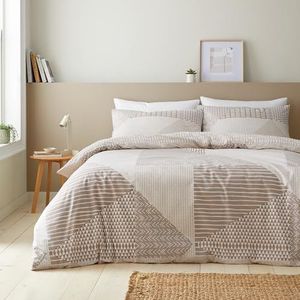 Catherine Lansfield Larsson Geo Omkeerbare beddengoedset met kussensloop, naturel