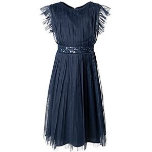 Maya Deluxe Midi Dress for Girls Pailletten Versierd Verjaardag Party Frill Short Sleeves Bridesmaids Bruiloftsjurk Bruidsmeisje Meisjes Navy 7-8 jaar, Marine.