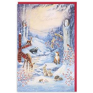 Clintons: 1171337 Kerstkaart Dieren in Snowy Frost Scene Sister & Brother In Law, 155 x 235 cm, kleurrijk