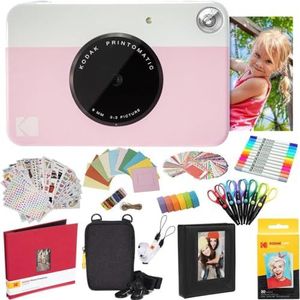 KODAK Printomatic Instant Camera (roze) compleet pakket + zinkpapier (20 vellen) + luxe hoes + fotoalbum + 7 sets stickers + marker + schaar + randsticker en meer