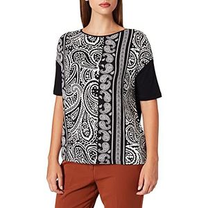 Gerry Weber T-shirt voor dames met paneelprint, halve mouwen, schouder-T-shirt, korte mouwen, zwart/ecru / witte patch