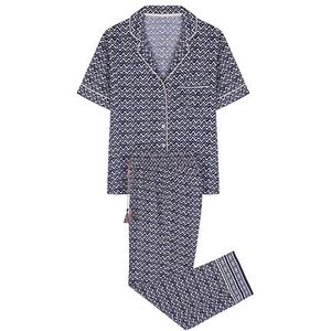 women'secret Pyjama met lang zigzag-overhemd, pyjamaset voor dames, Blauwe print.