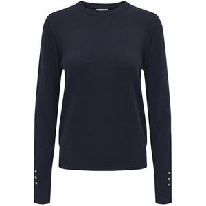 JACQUELINE de YONG Pull en tricot pour femme - Col rond - Poignets avec bouton, bleu, S