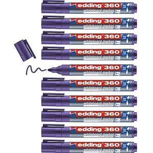 edding 360 whiteboard-markers – paars – 10 stiften – ronde punt 1,5 – 3 mm – afwasbare viltstift – voor whiteboards, magnetische, memo en conferentiesezel – schetsnoten