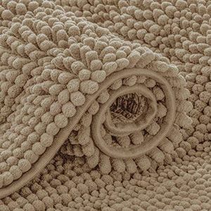subrtex Badmat van chenille met strepen van zacht pluche, waterabsorberend, sneldrogend, machinewasbaar, zandkleurig, 50,8 x 81,3 cm