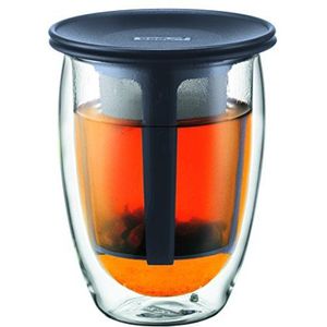 Bodum - K11153-01 – Tea For One – individuele theezeefset – dubbelwandig glas – 35 cl – zwart