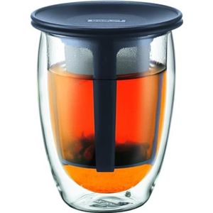 Bodum - K11153-01 - Tea For One - Afzonderlijke theezeef - dubbelwandig glas - 35 cl - zwart