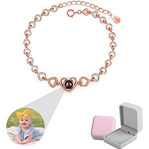 wikkeny Gepersonaliseerde fotoprojectie armbanden van 925 sterling zilver met gepersonaliseerde naam ""I Love You"" in 100 talen - sieraden geschenken voor vrouwen en meisjes, volledige maat, sterling