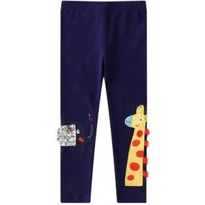 CM-Kid Pantalon pour fille en coton élastique pour printemps, automne, hiver, Girafe bleu foncé, 122