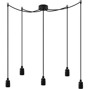 Sotto Luce Bi minimalistische hanglamp 5 lichten - zwarte fittingen - textielkabel 1,5 m zwart - plafond rozet zwart - 5 x E27