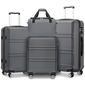 Kono Set van 4 koffers met harde schaal, licht, met TSA-slot en Ryanair cabinetas, grijs., Bagagesets