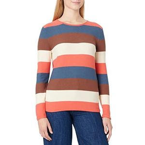TOM TAILOR Basic gebreide trui voor dames, 30649 - Brown Blue Colorblock Stripe