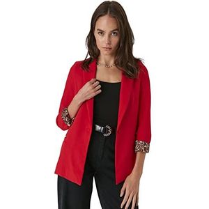 Trendyol Damesjack Leopard Primer gedetailleerde blazer, zwart, ROT