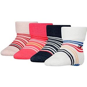 Tommy Hilfiger Th Baby Sock 4p Stripe casual sokken baby jongen, Wit/Roze