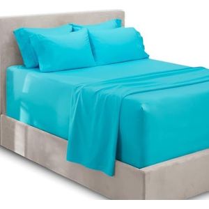 Hearth & Harbor Geschikt voor matrassen tot 53,3 cm, lakens en kussenslopen, microvezel, strandblauw, tweepersoonsbed
